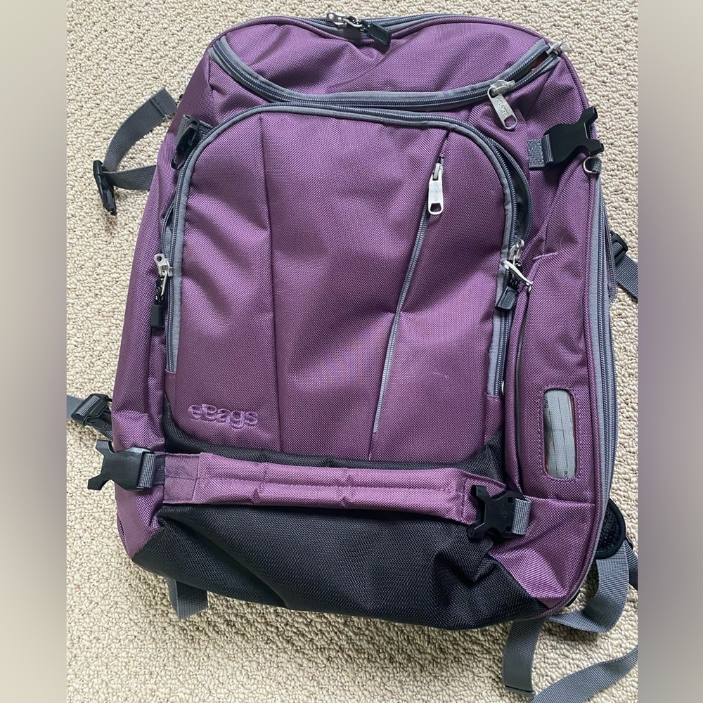 Ebags mother lode expandable travel backpack- purple carry on luggage